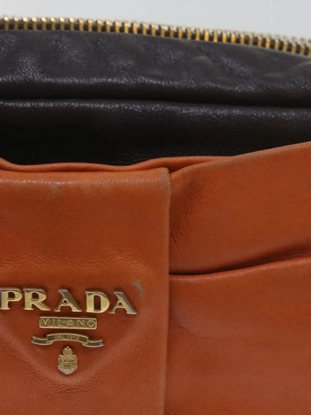 PRADA Ribbon Shoulder Bag Leather Orange Brown Auth 69111 - Picture 3 of 14